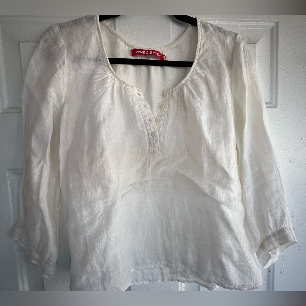 [SOLD] Do not buy Pyne & Smith white linen blouse Size S